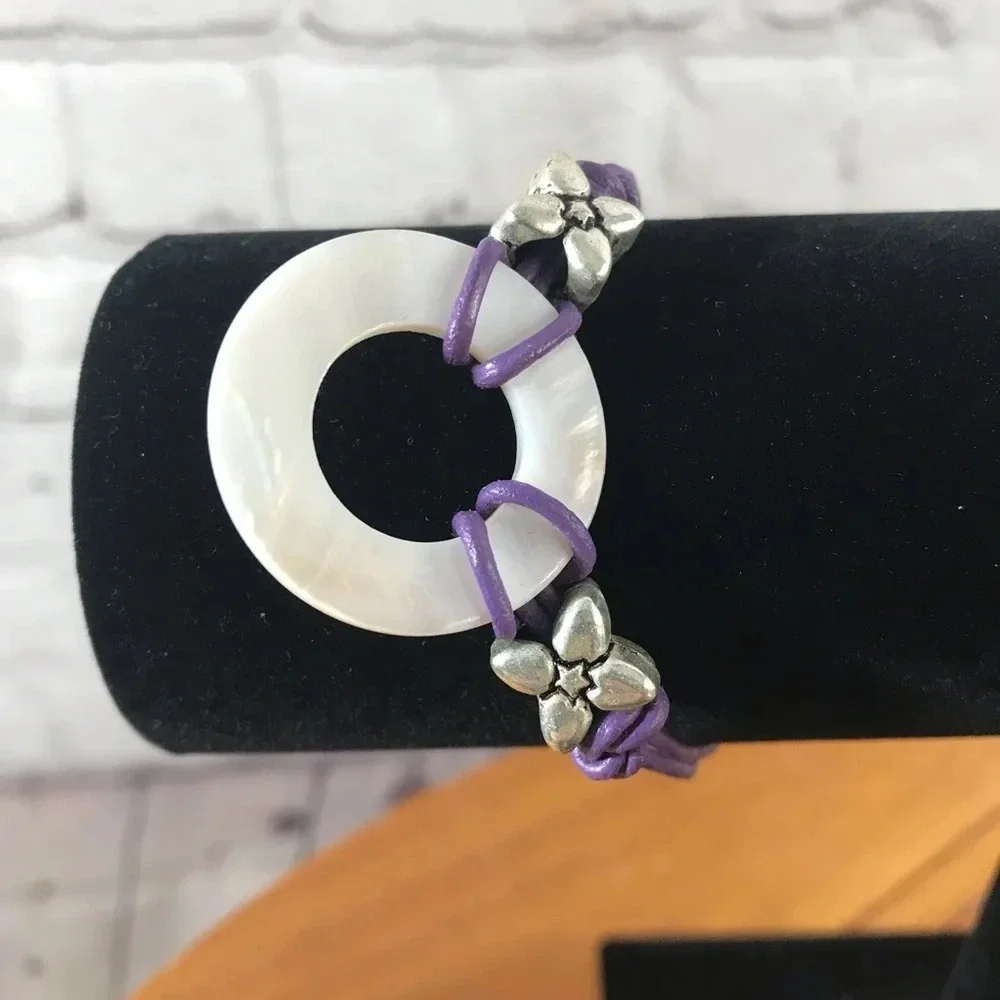 Purple Faux Leather Mother of Pearl Fashion Bracelet - New with Tag